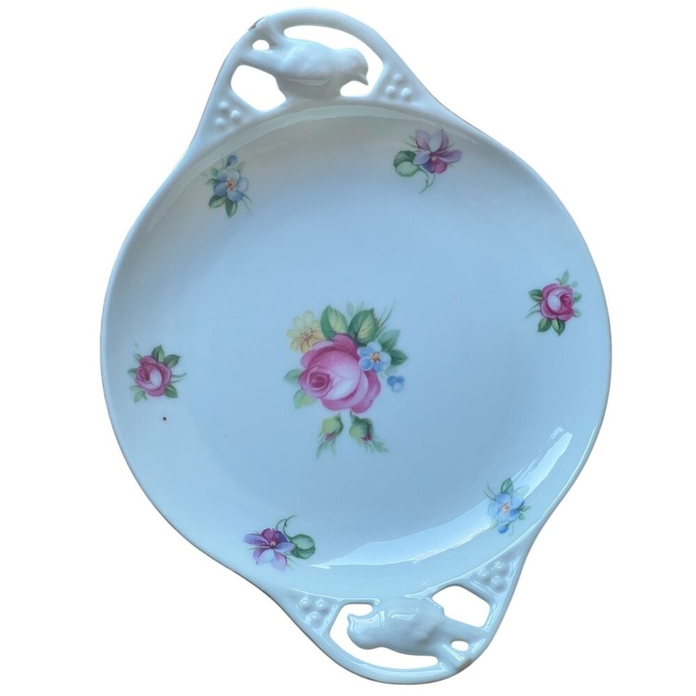 Reinhold Schlegelmilch Porcelain Plate Floral Bird Cut-Out Handles 8.5" x 6 1/8” - Picture 8 of 12